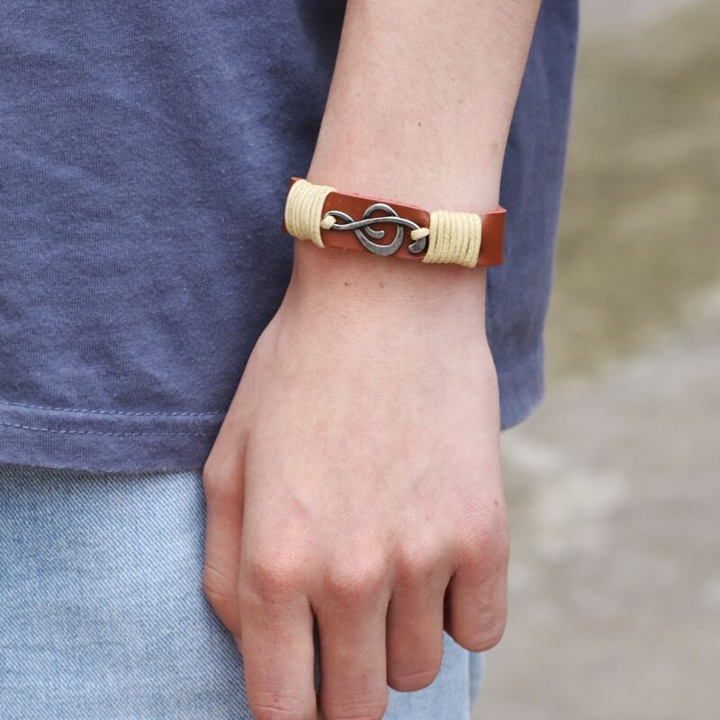

Guys Music Note Decor Bracelet, Coffee