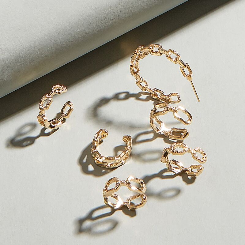

6pcs Chain Design Cuff Earrings, Gold