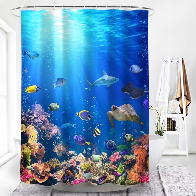 

Marine Life Print Shower Curtain With 12hooks, Multicolor