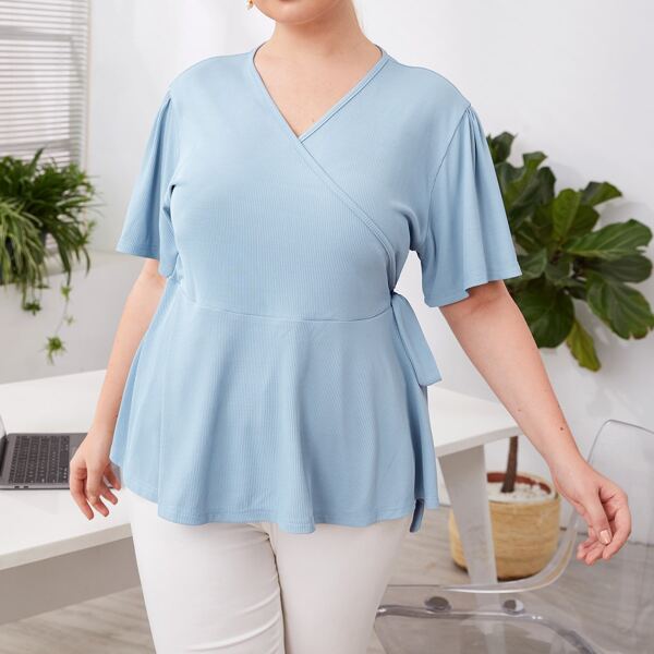

Plus Solid Knot Top, Baby blue