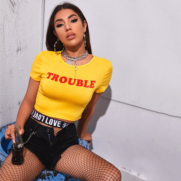 

Letter Graphic Crop Tee, Yellow