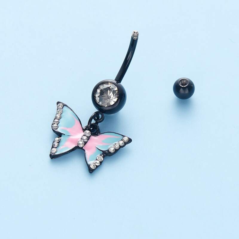 

Butterfly Charm Belly Ring, Black
