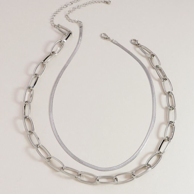 

2pcs Chain Necklace, Silver