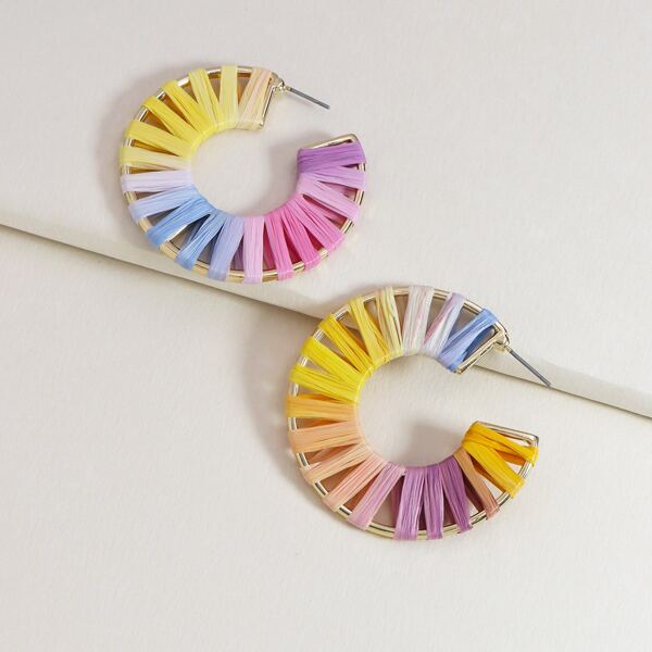 

Colorful Braided Cuff Hoop Earrings, Multicolor