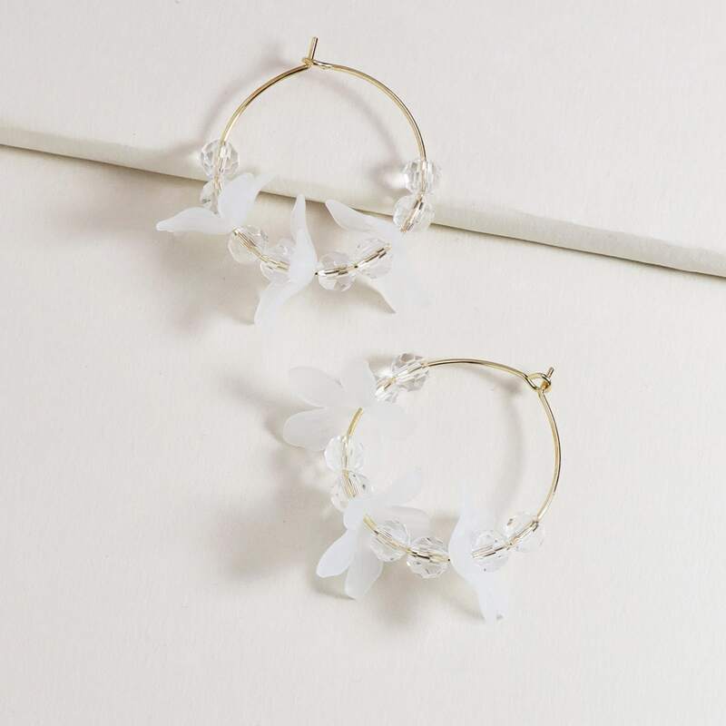 

Floral Decor Hoop Earrings, White