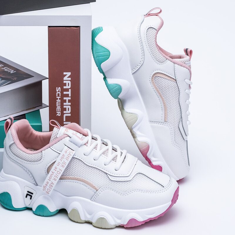 

Lace-up Front Mesh Panel Chunky Sneakers, White