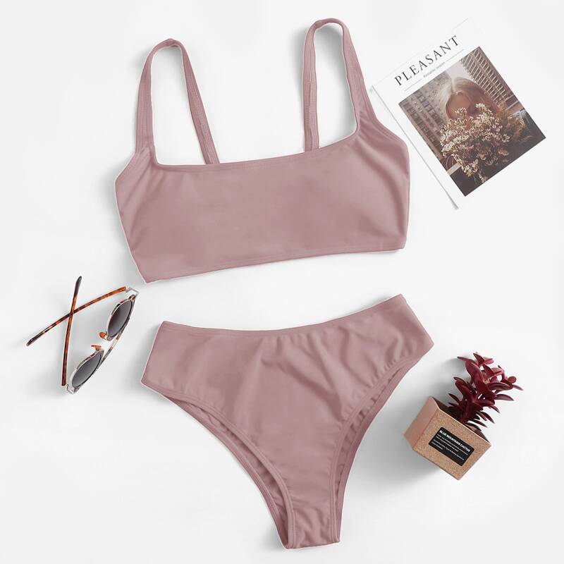 

Square Neck Bikini Swimsuit, Dusty pink