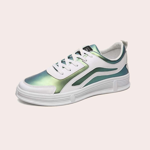 

Men Holographic Lace-up Front Sneakers, Green