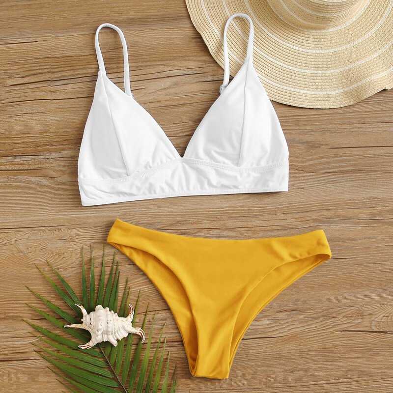 

Two Tone Triangle Cheeky Bikini Swimsuit, Multicolor