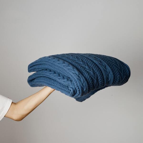

Solid Knitted Blanket, Blue