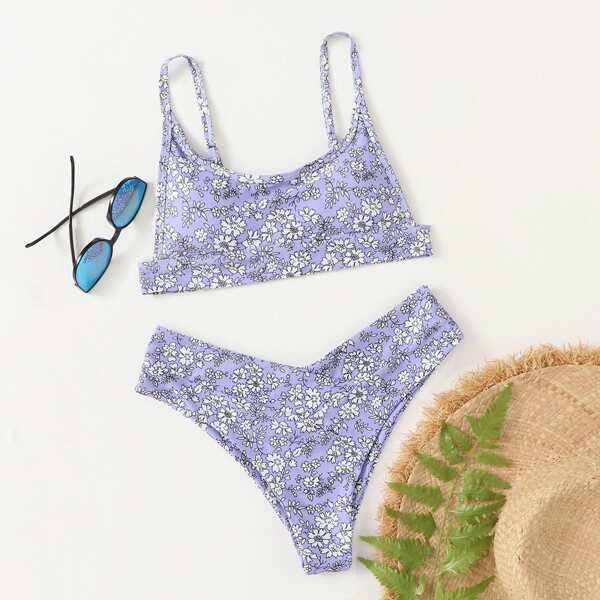 

Floral Print Bikini Swimsuit, Lilac purple
