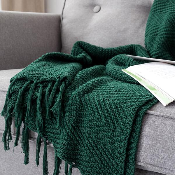 

Solid Tassel Blanket, Dark green