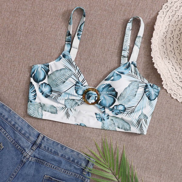 

Plus Tropical Ring Linked Bikini Top, Multicolor