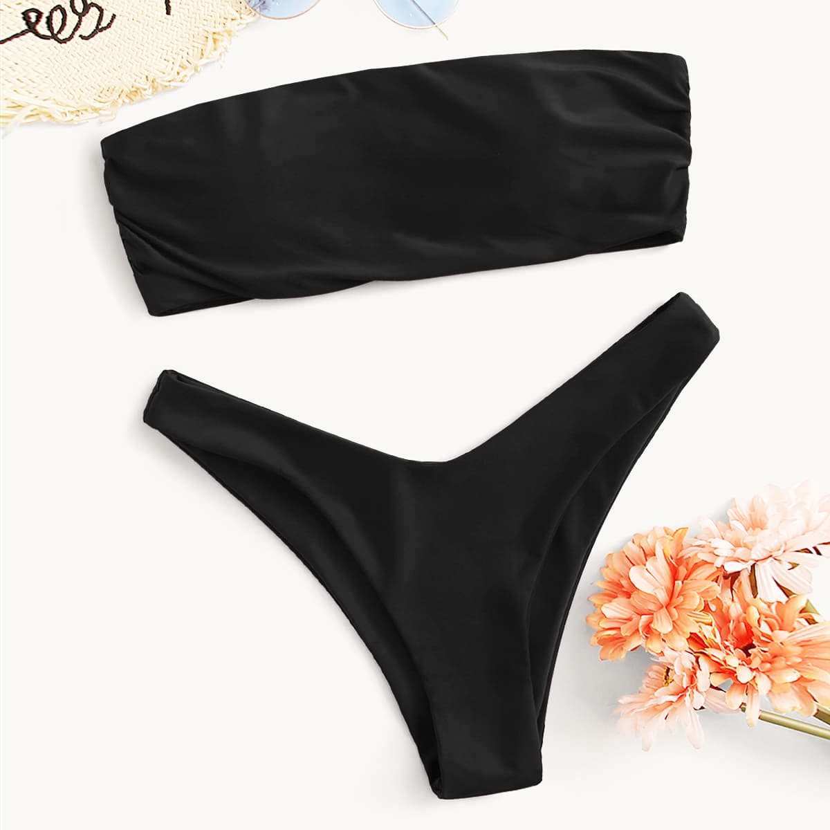 

Bandeau High Cut Bikini Swimsuit, Black
