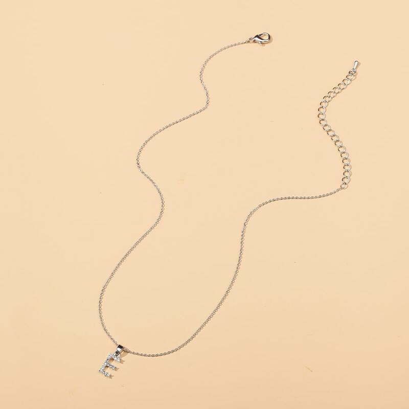 

Rhinestone Letter Charm Necklace, Silver