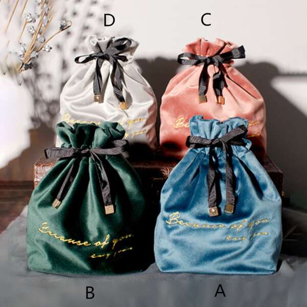 

1pc Slogan Embroidery Drawstring Storage Bag, Multicolor