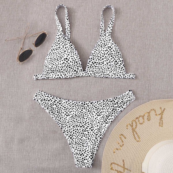 

Dalmatian Triangle Bikini Swimsuit, Black and white