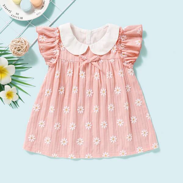 

Baby Girl Allover Floral Ruffle Cuff Smock Dress, Baby pink