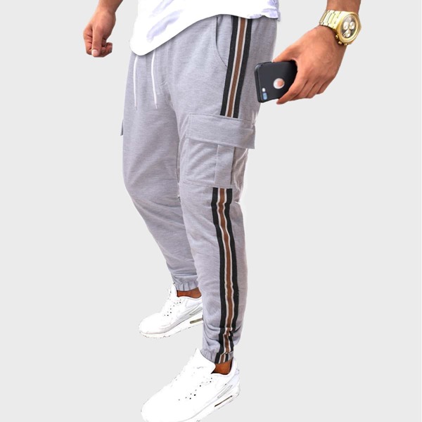 

Men Striped Tape Side Drawstring Sweatpants, Light grey