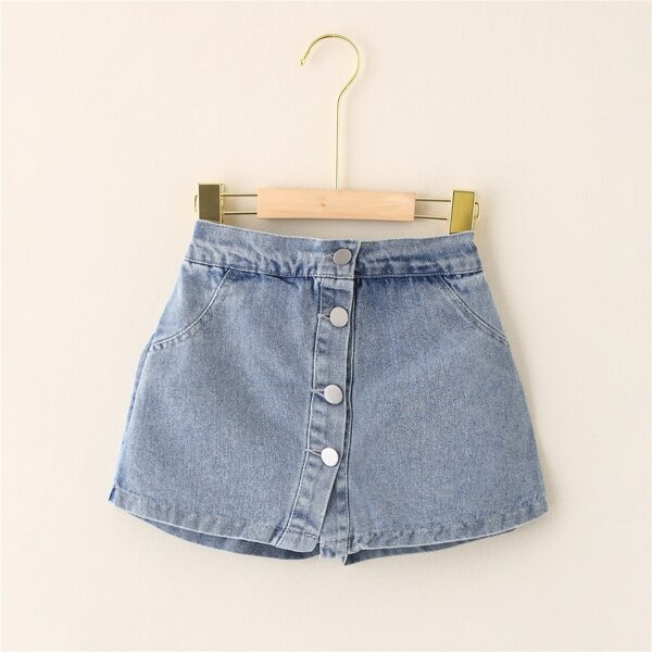 

Girls Button Front Denim Skort, Light wash