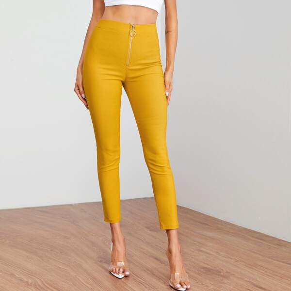 

O-ring Zipper Front Skinny Jeans, Yellow