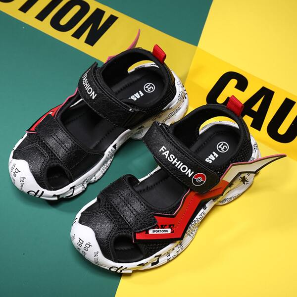 

Boys Letter Graphic Velcro Strap Sandals, Black
