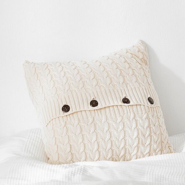 

Вязаный чехол для подушки с пуговицами без наполнителя, Бежевые