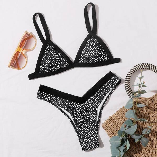 

Dalmatian Triangle High Cut Bikini Swimsuit, Black