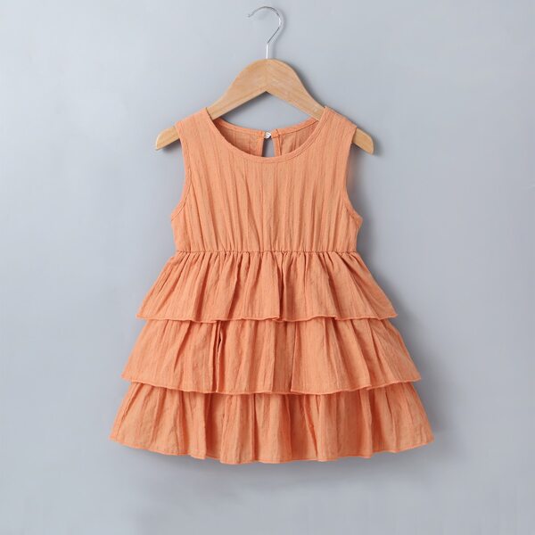 

Baby Girl Swiss Dot Layered Ruffle Dress, Coral orange