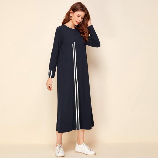 

Contrast Striped Tape Dress, Navy blue