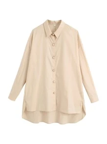 SHEIN Privé Camisa irregular con botón con perla - Albaricoque - Ver 1