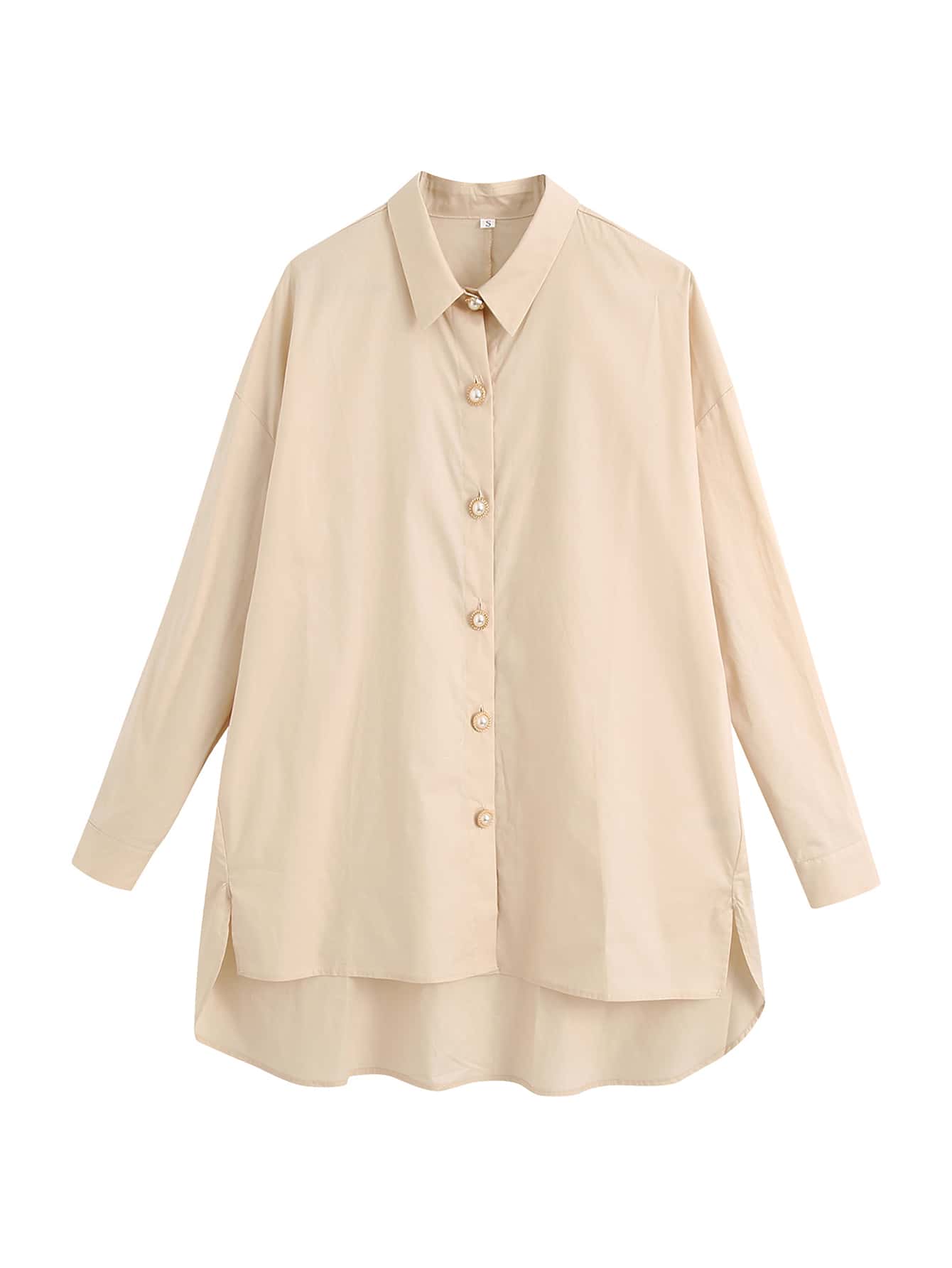 SHEIN Privé Camisa irregular con botón con perla - Albaricoque - Ver 1
