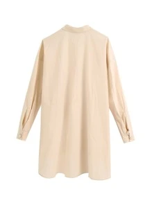 SHEIN Privé Camisa irregular con botón con perla - Albaricoque - Ver 2