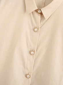 SHEIN Privé Camisa irregular con botón con perla - Albaricoque - Ver 4
