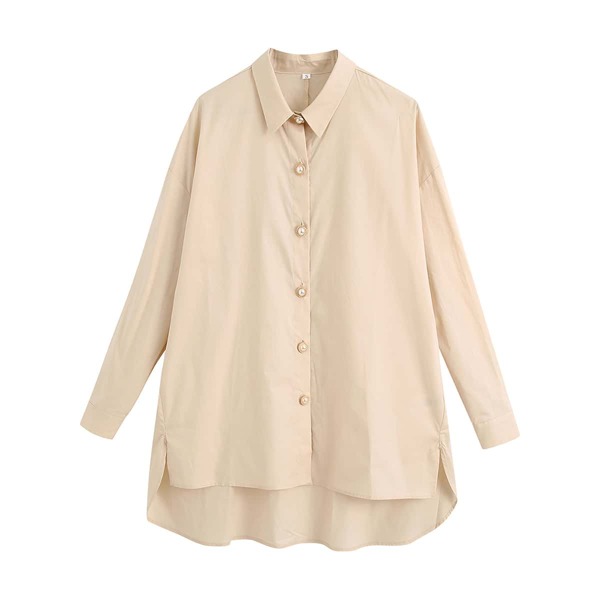 

Pearls Button Through High Low Shirt, Apricot