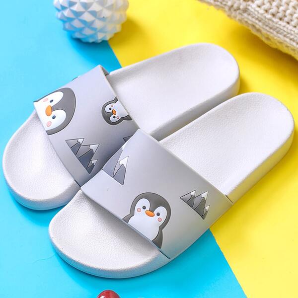 

Men Cartoon Graphic Shower Slippers, Grey