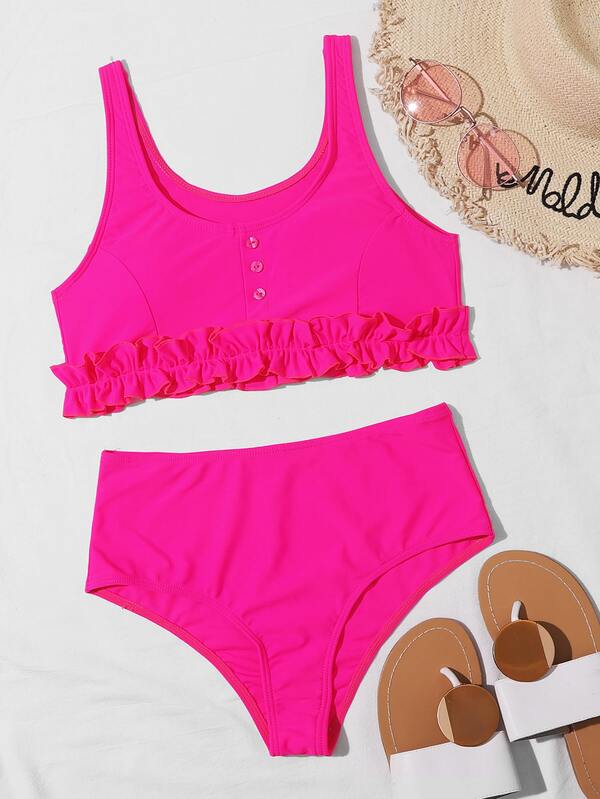 neon pink high waisted bikini