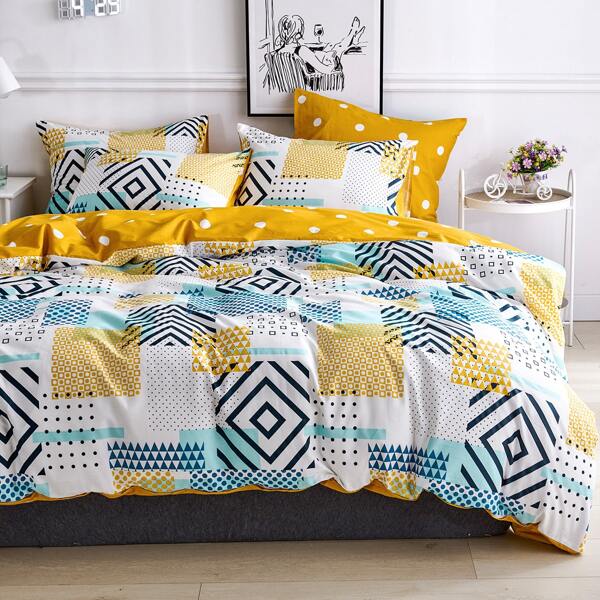 

Geometric Pattern Bedding Set Without Filler, Multicolor
