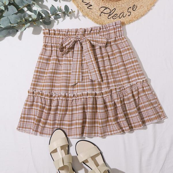 

Plus Paperbag Waist Plaid Skirt, Multicolor