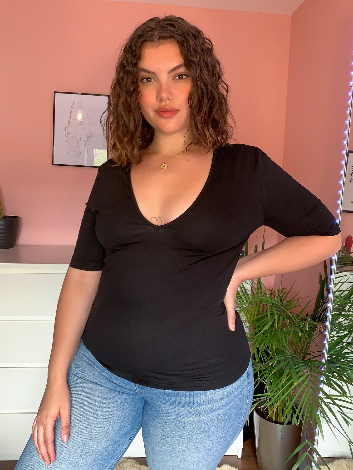 Plus V-Neck Solid Top thumbnail