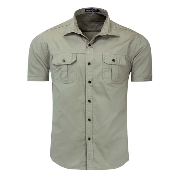 

Men Flap Pocket Button Up Utility Shirt, Army green