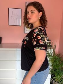 SHEIN LUNE Áo thun Plus size Túi Hoa màu đen Giải trí - màu đen - Xem 4