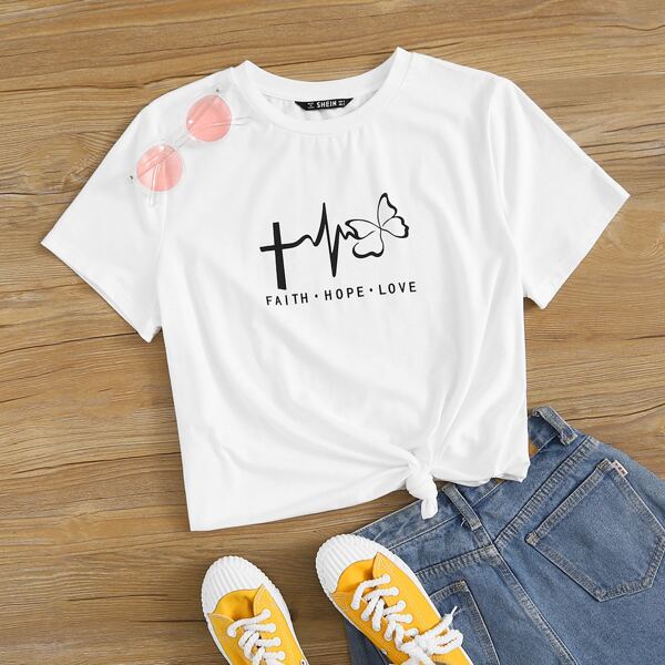 

Топ размера плюс с текстовым принтом, Белый