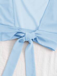 SHEIN Essnce Square Neck Ruffle Trim Knot Back Crop Top - Baby Blue - View 3