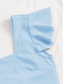SHEIN Essnce Square Neck Ruffle Trim Knot Back Crop Top - Baby Blue - View 6