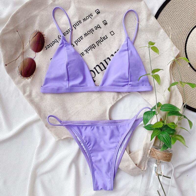 

Triangle Tanga Bikini Swimsuit, Pastel lilac purple