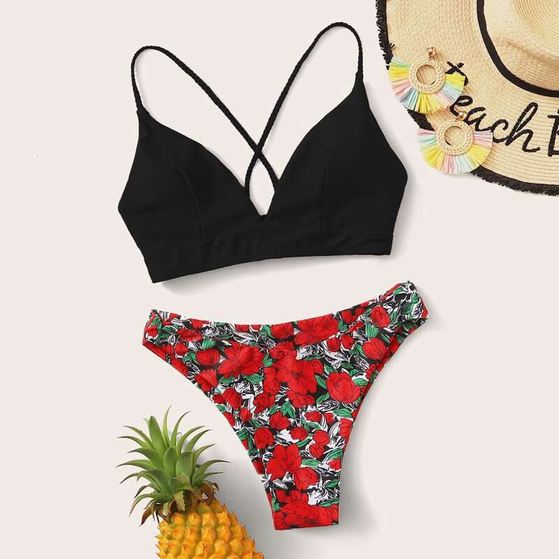 

Floral Tie Back Bikini Swimsuit, Multicolor