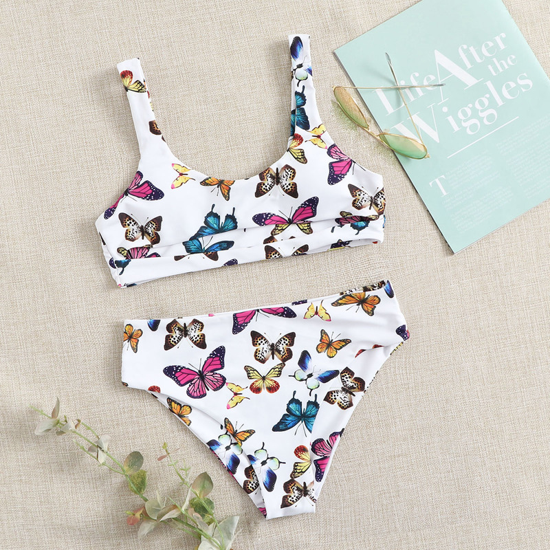 

Butterfly Print Cut-out Bikini Swimsuit, Multicolor