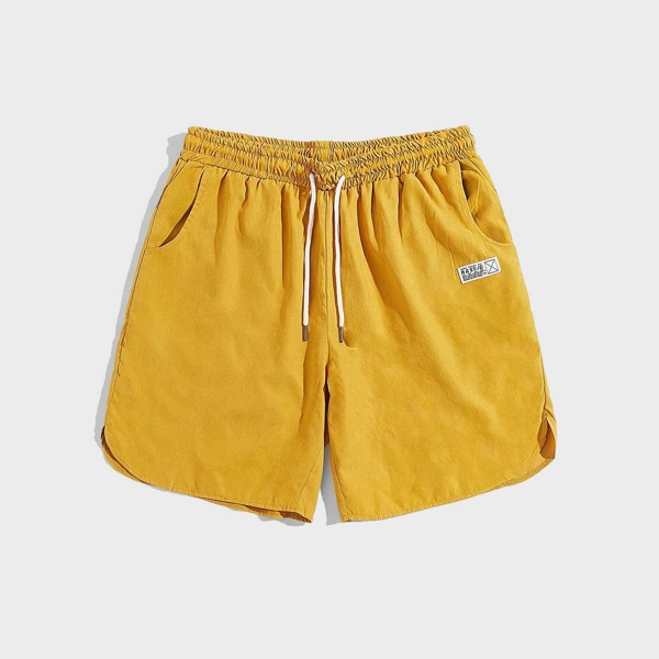 

Men Slant Pocket Patched Shorts, Mustard yellow