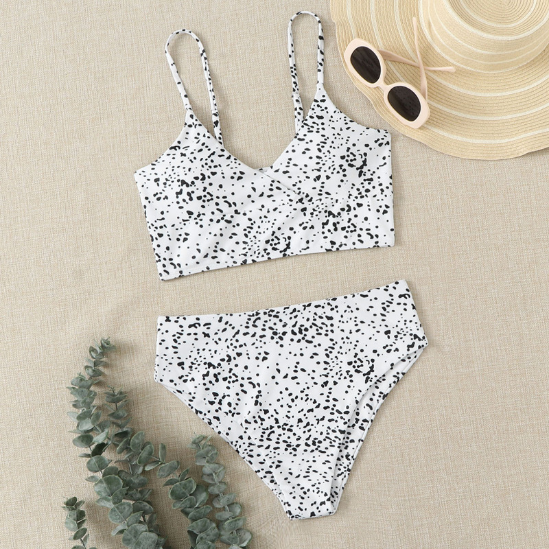 

Dalmatian High Waisted Bikini Swimsuit, Black and white